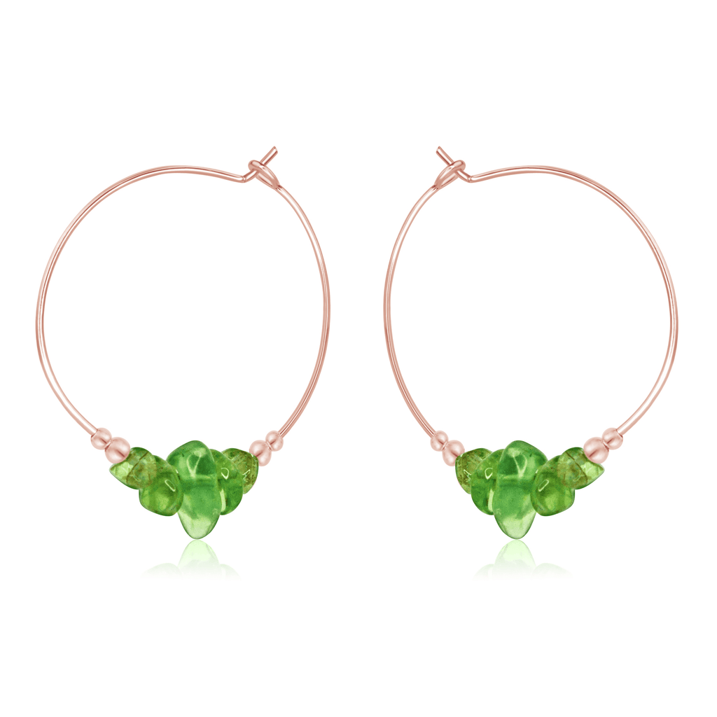 Peridot Crystal Chip Large Hoop Earrings - Peridot Crystal Chip Large Hoop Earrings - 14k Rose Gold Fill - Luna Tide Handmade Crystal Jewellery