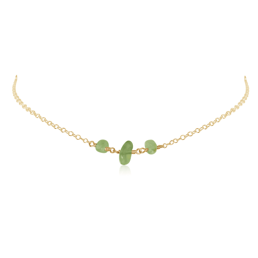 Prehnite Beaded Chain Choker Necklace - Prehnite Beaded Chain Choker Necklace - 14k Gold Fill - Luna Tide Handmade Crystal Jewellery