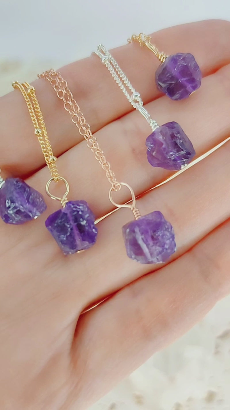 Raw Amethyst Natural Crystal Pendant Necklace