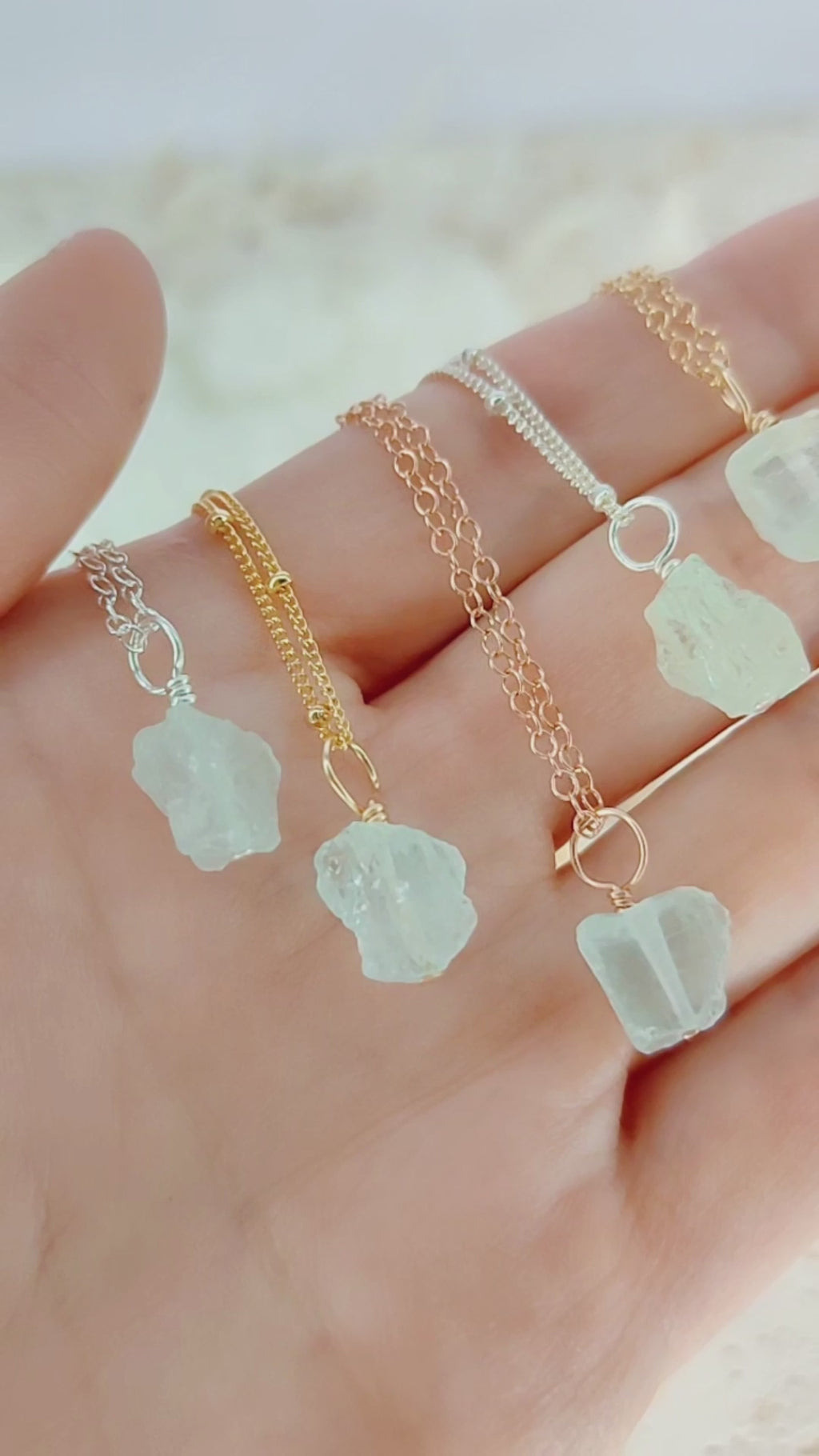 Tiny Raw Aquamarine Pendant Necklace
