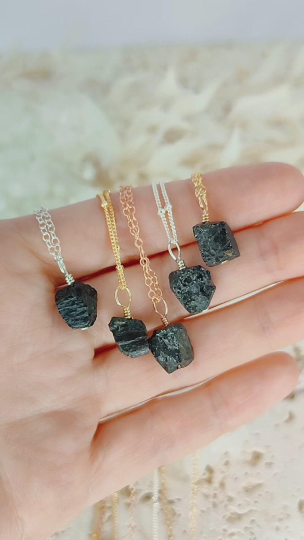 Tiny Raw Black Tourmaline Pendant Necklace