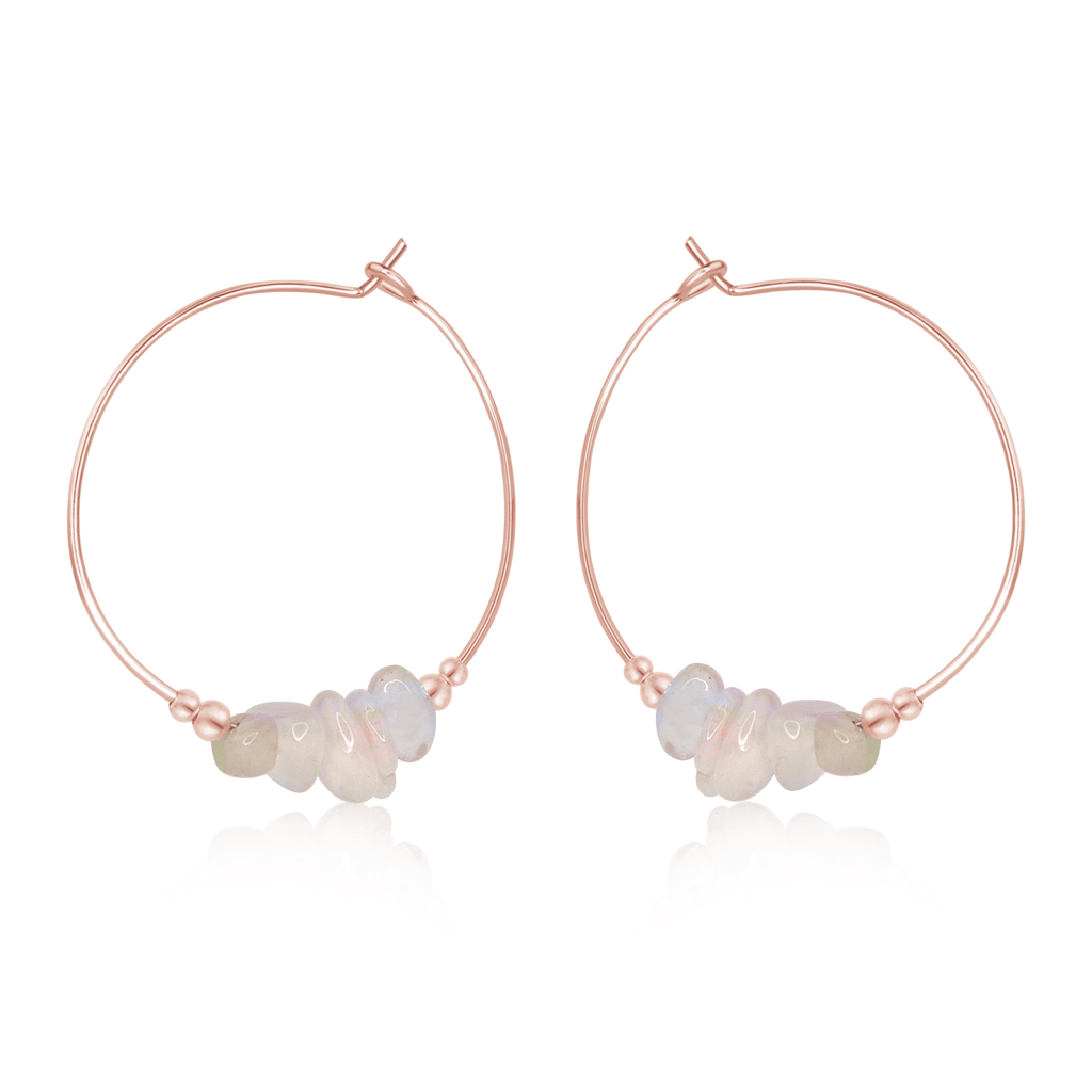 Rainbow Moonstone Crystal Chip Large Hoop Earrings - Rainbow Moonstone Crystal Chip Large Hoop Earrings - 14k Rose Gold Fill - Luna Tide Handmade Crystal Jewellery