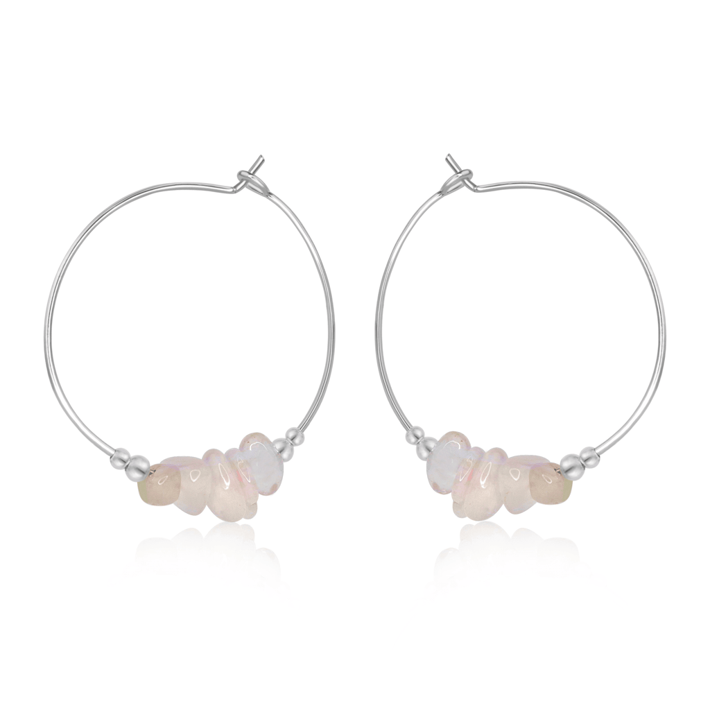 Rainbow Moonstone Crystal Chip Large Hoop Earrings - Rainbow Moonstone Crystal Chip Large Hoop Earrings - Sterling Silver - Luna Tide Handmade Crystal Jewellery