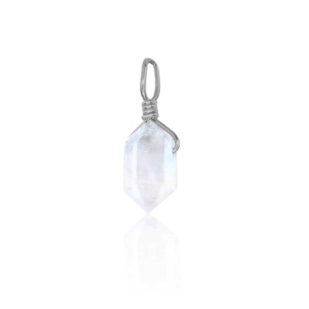 Rainbow Moonstone Mini Double Terminated Crystal Point Pendant - Rainbow Moonstone Mini Double Terminated Crystal Point Pendant - Stainless Steel - Luna Tide Handmade Crystal Jewellery