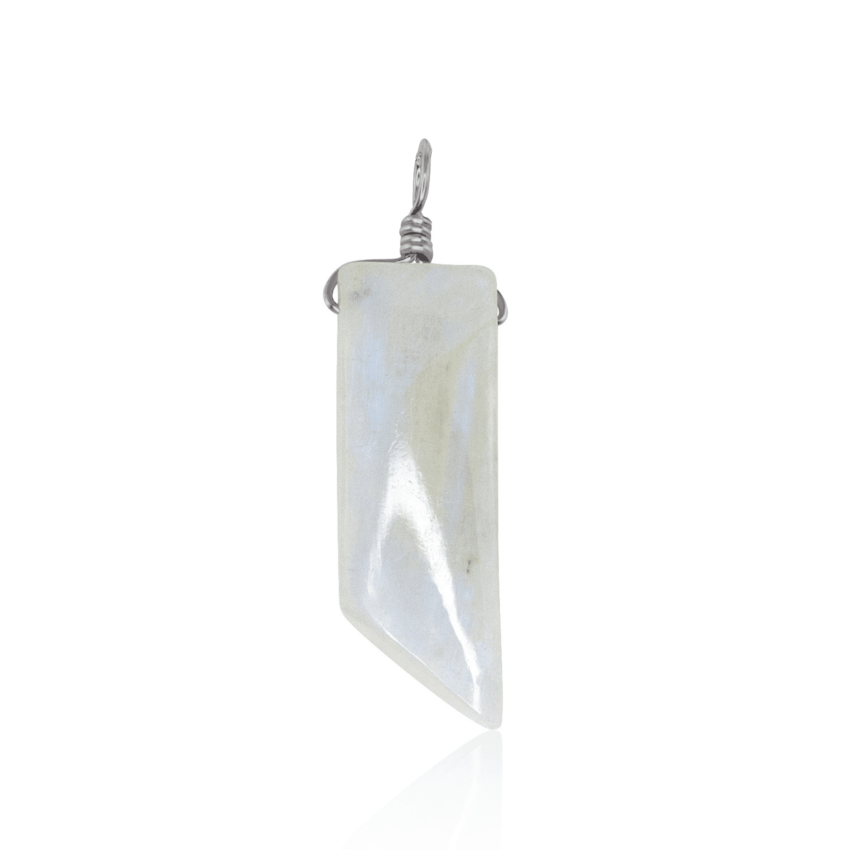 Rainbow Moonstone Smooth Point Pendant - Rainbow Moonstone Smooth Point Pendant - Stainless Steel - Luna Tide Handmade Crystal Jewellery