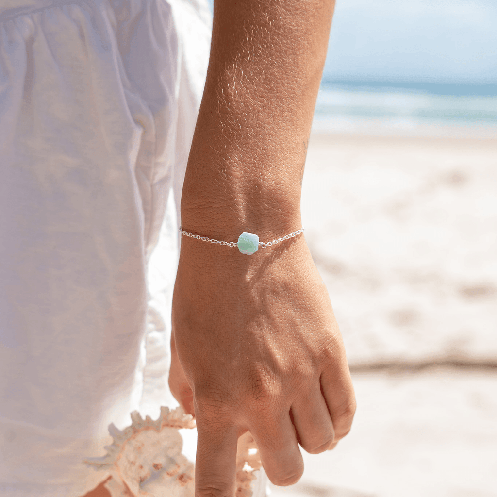 Raw Amazonite Crystal Nugget Bracelet - Raw Amazonite Crystal Nugget Bracelet - Sterling Silver - Luna Tide Handmade Crystal Jewellery