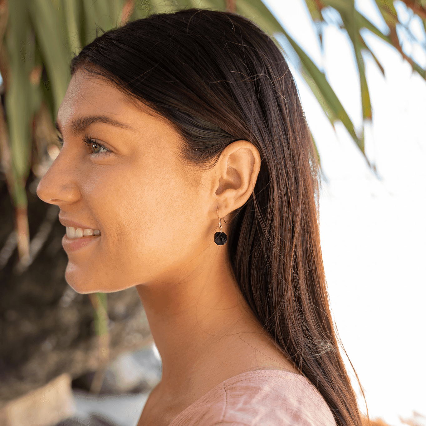 Raw Black Obsidian Crystal Dangle Drop Earrings - Raw Black Obsidian Crystal Dangle Drop Earrings - 14k Gold Fill - Luna Tide Handmade Crystal Jewellery