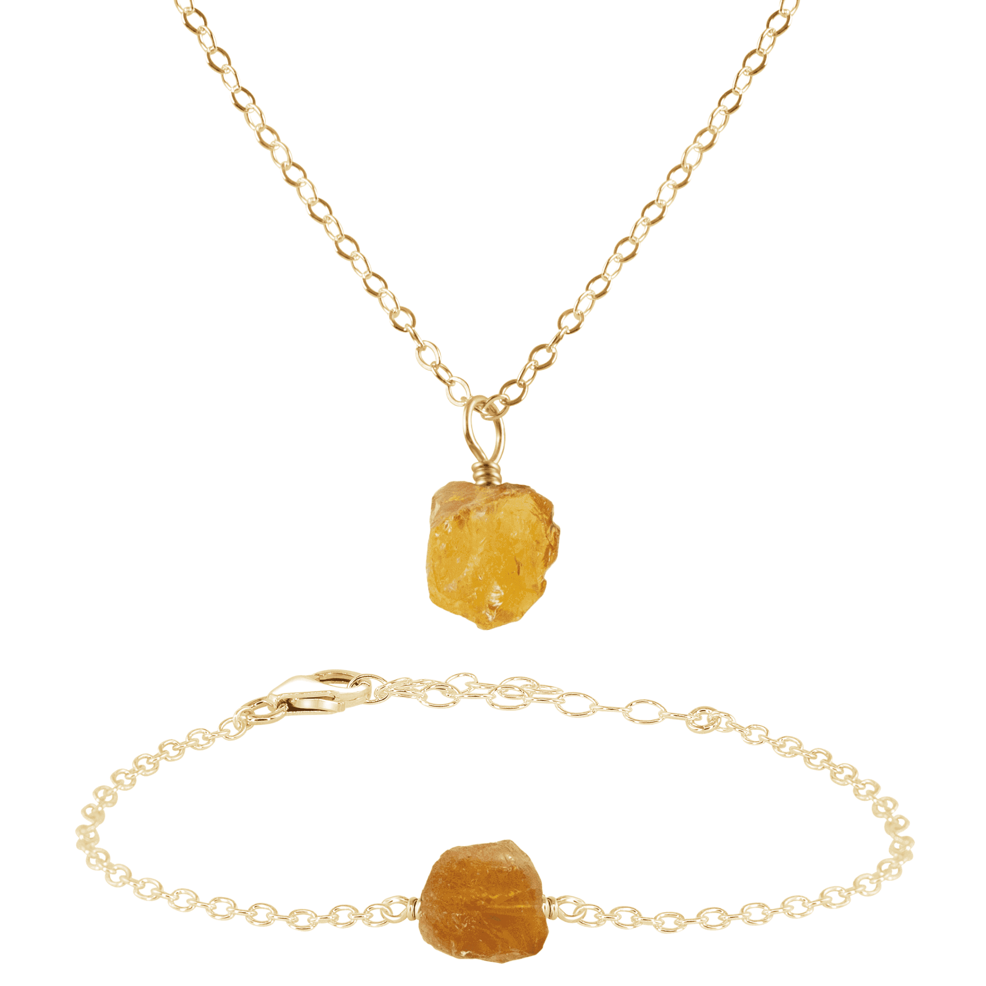Raw Citrine Crystal Necklace & Bracelet Set - Raw Citrine Crystal Necklace & Bracelet Set - 14k Gold Fill - Luna Tide Handmade Crystal Jewellery