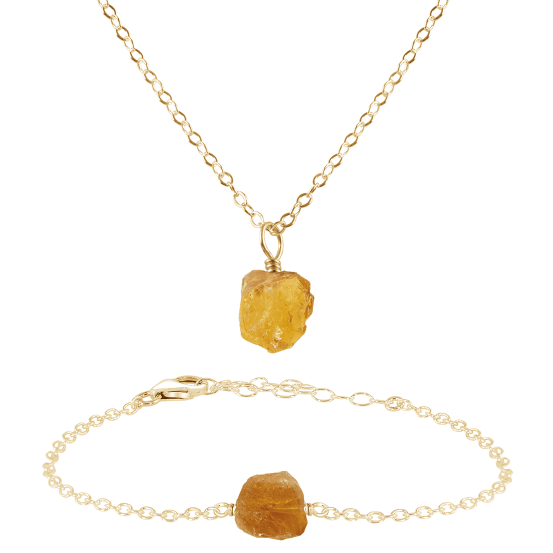 Raw Citrine Crystal Necklace & Bracelet Set - Raw Citrine Crystal Necklace & Bracelet Set - 14k Gold Fill - Luna Tide Handmade Crystal Jewellery