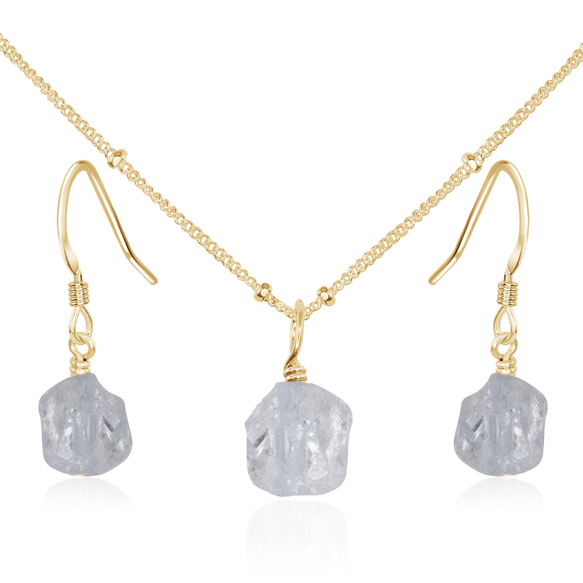Raw Crystal Quartz Crystal Earrings & Necklace Set - Raw Crystal Quartz Crystal Earrings & Necklace Set - 14k Gold Fill / Satellite - Luna Tide Handmade Crystal Jewellery