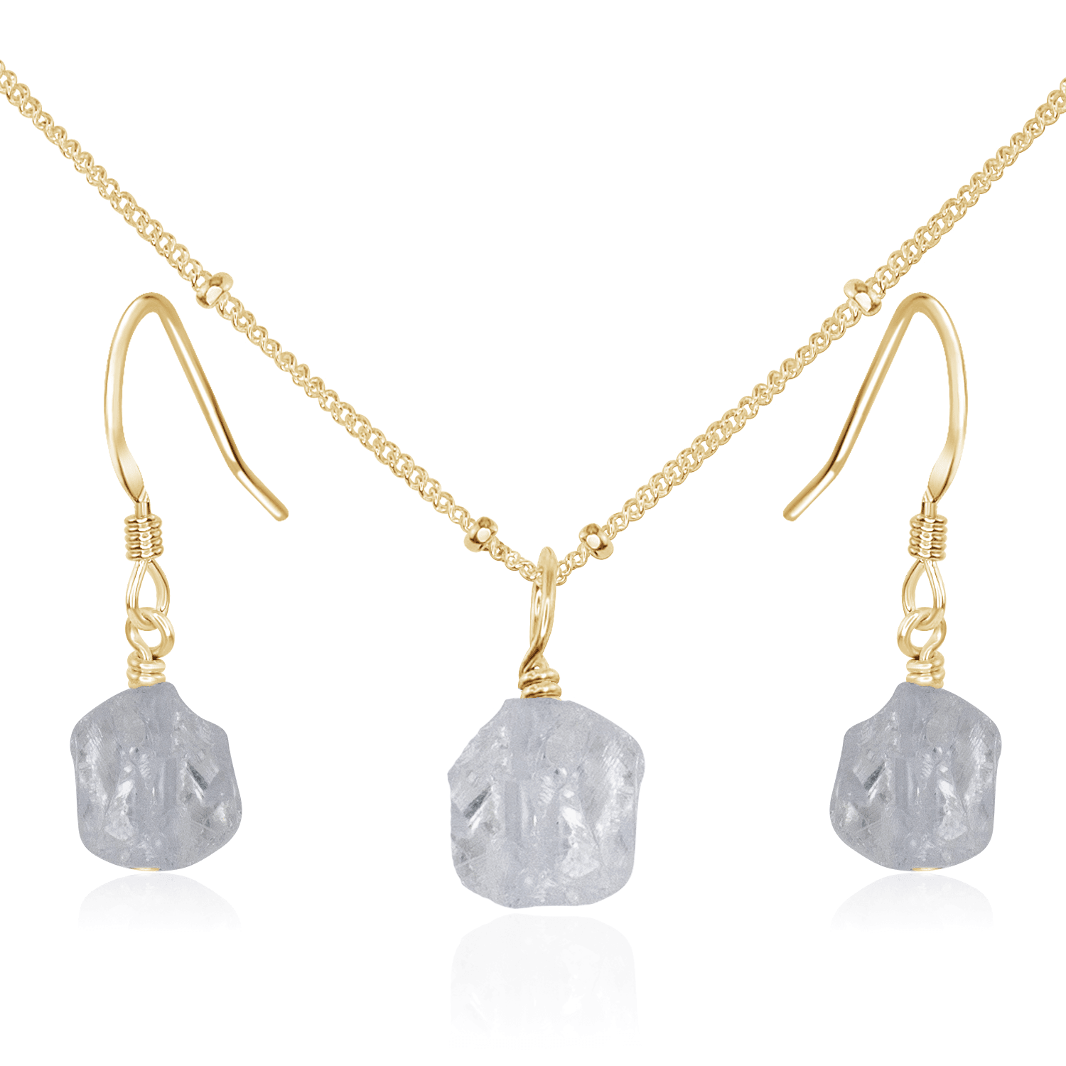 Raw Crystal Quartz Jewellery Set - Raw Crystal Quartz Jewellery Set - 14k Gold Fill / Satellite / Necklace & Earrings - Luna Tide Handmade Crystal Jewellery