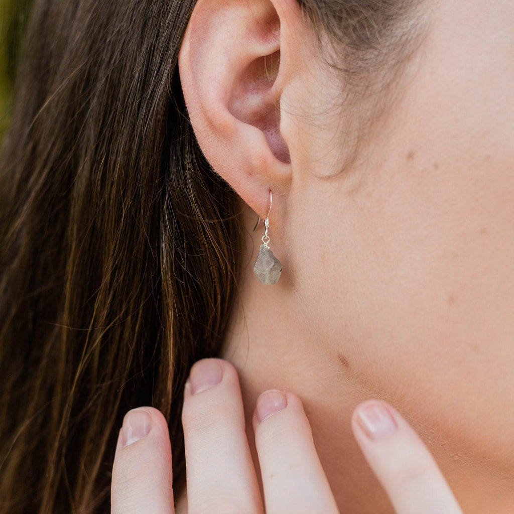Raw Labradorite Crystal Jewellery Set - Raw Labradorite Crystal Jewellery Set - Sterling Silver / Cable / Necklace & Earrings & Bracelet - Luna Tide Handmade Crystal Jewellery