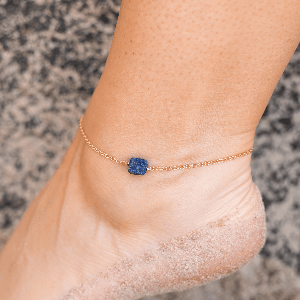 Raw Lapis Lazuli Crystal Nugget Anklet - Raw Lapis Lazuli Crystal Nugget Anklet - 14k Gold Fill - Luna Tide Handmade Crystal Jewellery