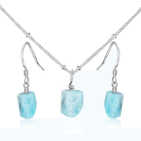 Raw Larimar Crystal Earrings & Necklace Set - Raw Larimar Crystal Earrings & Necklace Set - Sterling Silver / Satellite - Luna Tide Handmade Crystal Jewellery