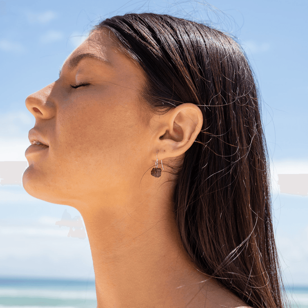 Raw Red Garnet Crystal Dangle Drop Earrings - Raw Red Garnet Crystal Dangle Drop Earrings - Sterling Silver - Luna Tide Handmade Crystal Jewellery