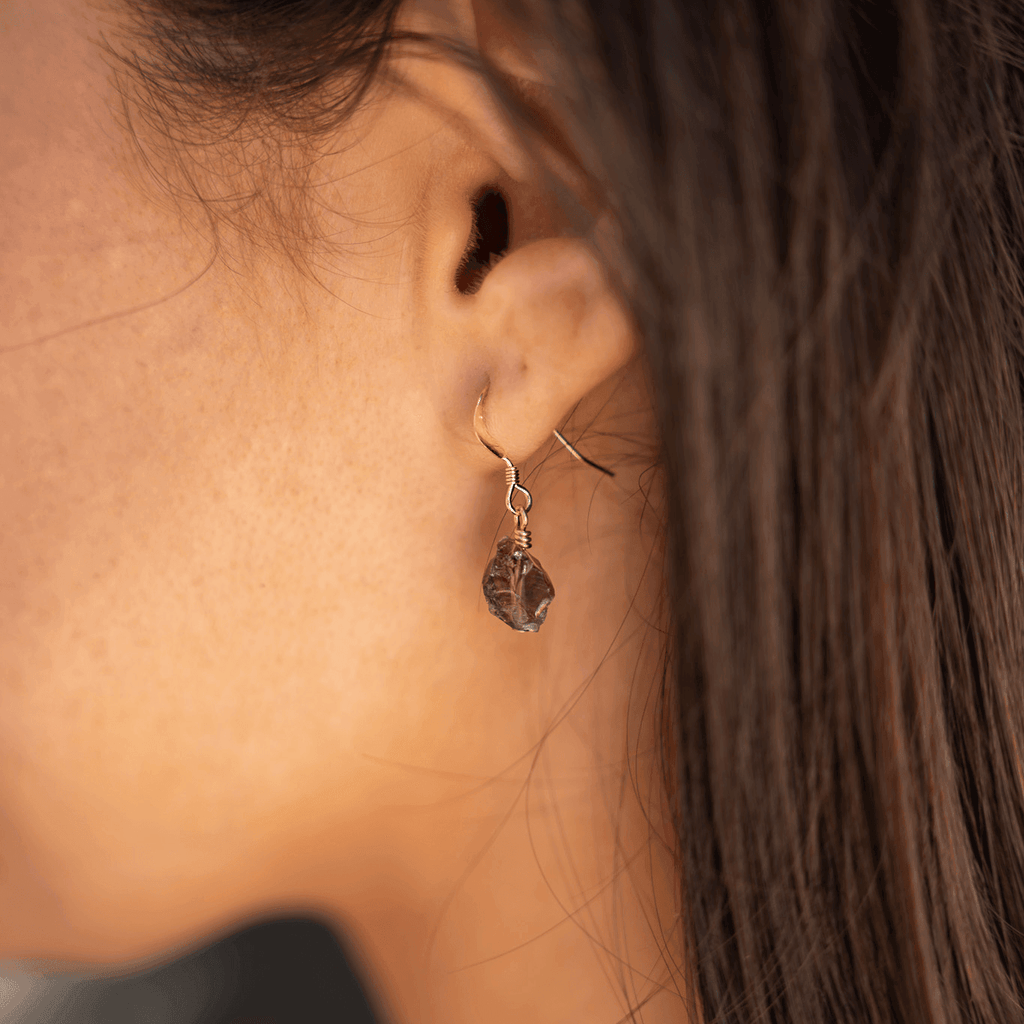 Raw Smoky Quartz Crystal Dangle Drop Earrings - Raw Smoky Quartz Crystal Dangle Drop Earrings - 14k Gold Fill - Luna Tide Handmade Crystal Jewellery
