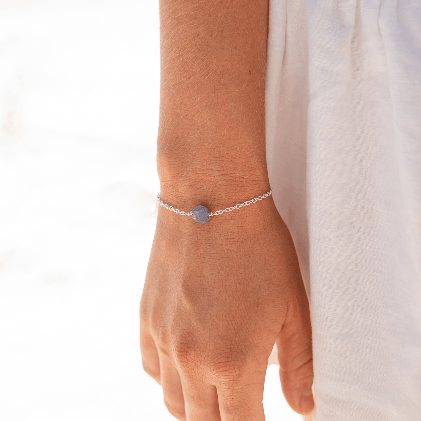 Raw Tanzanite Crystal Nugget Bracelet - Raw Tanzanite Crystal Nugget Bracelet - Sterling Silver - Luna Tide Handmade Crystal Jewellery