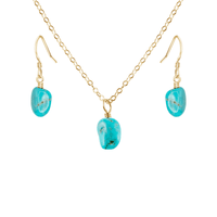 Raw Turquoise Crystal Earrings & Necklace Set - Raw Turquoise Crystal Earrings & Necklace Set - 14k Gold Fill - Luna Tide Handmade Crystal Jewellery
