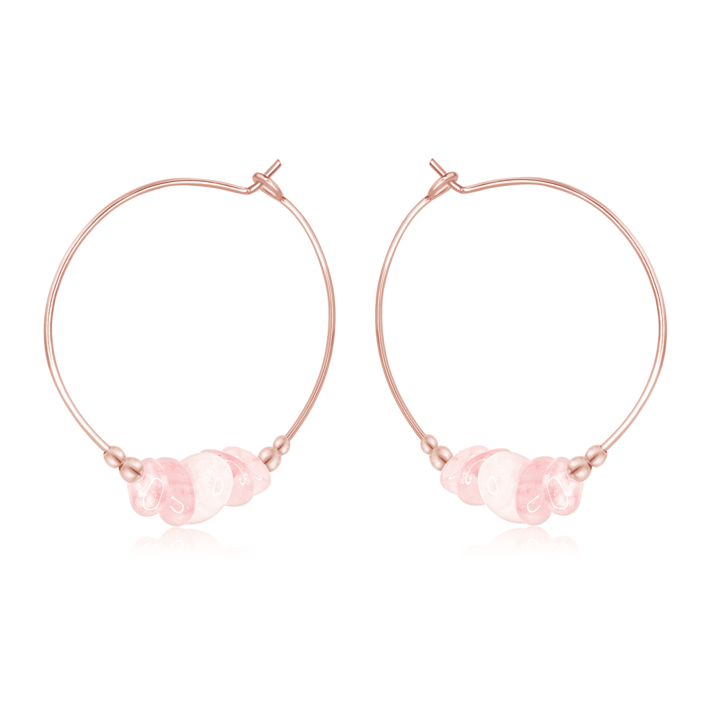 Rose Quartz Crystal Chip Large Hoop Earrings - Rose Quartz Crystal Chip Large Hoop Earrings - 14k Rose Gold Fill - Luna Tide Handmade Crystal Jewellery