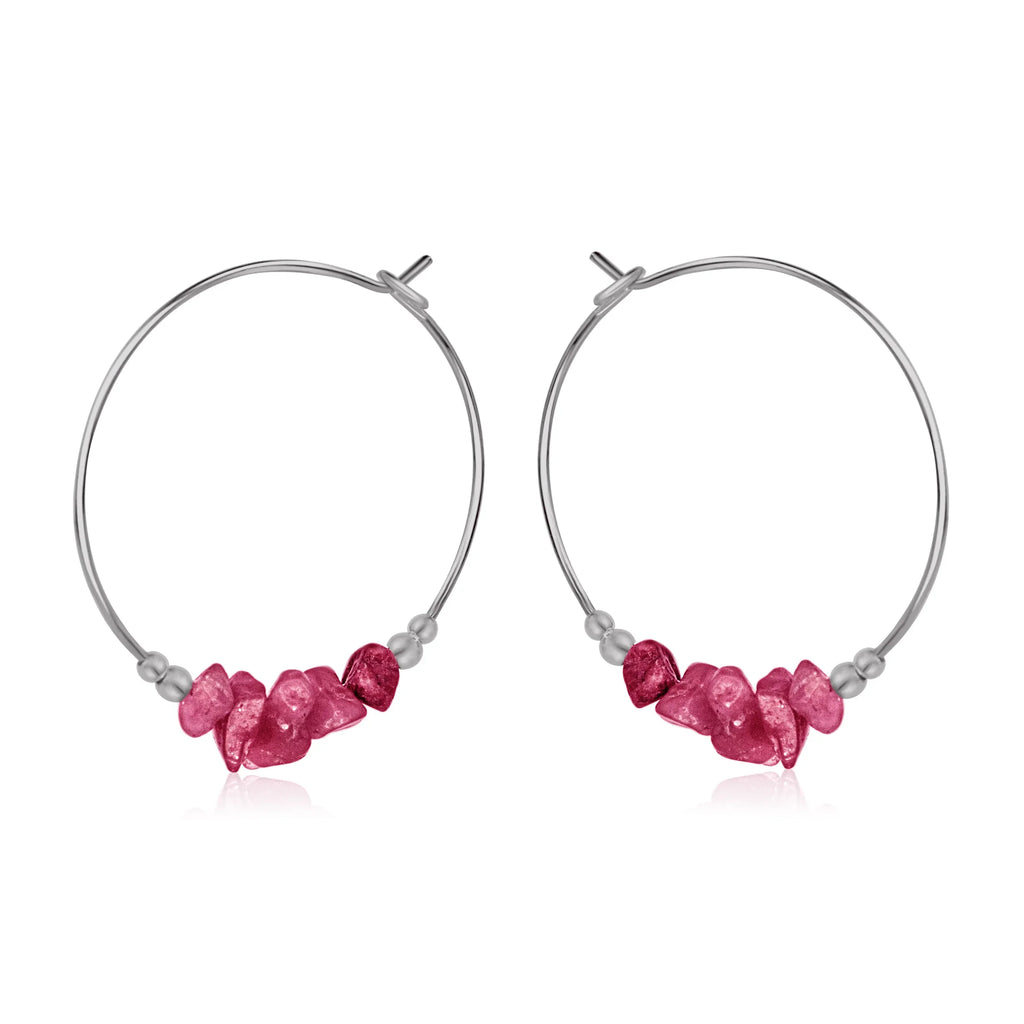 Ruby Crystal Chip Large Hoop Earrings - Ruby Crystal Chip Large Hoop Earrings - Stainless Steel - Luna Tide Handmade Crystal Jewellery