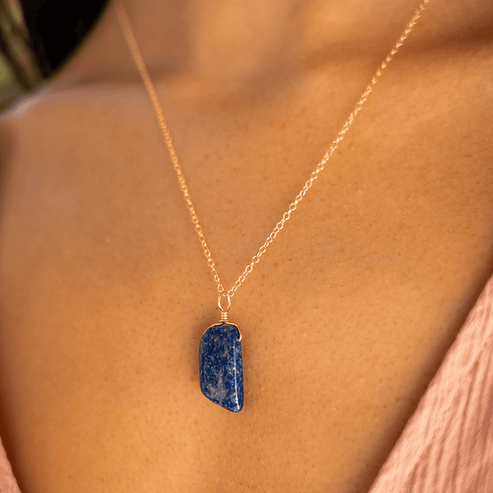 Small Smooth Lapis Lazuli Gentle Point Crystal Pendant Necklace - Small Smooth Lapis Lazuli Gentle Point Crystal Pendant Necklace - 14k Gold Fill / Cable - Luna Tide Handmade Crystal Jewellery