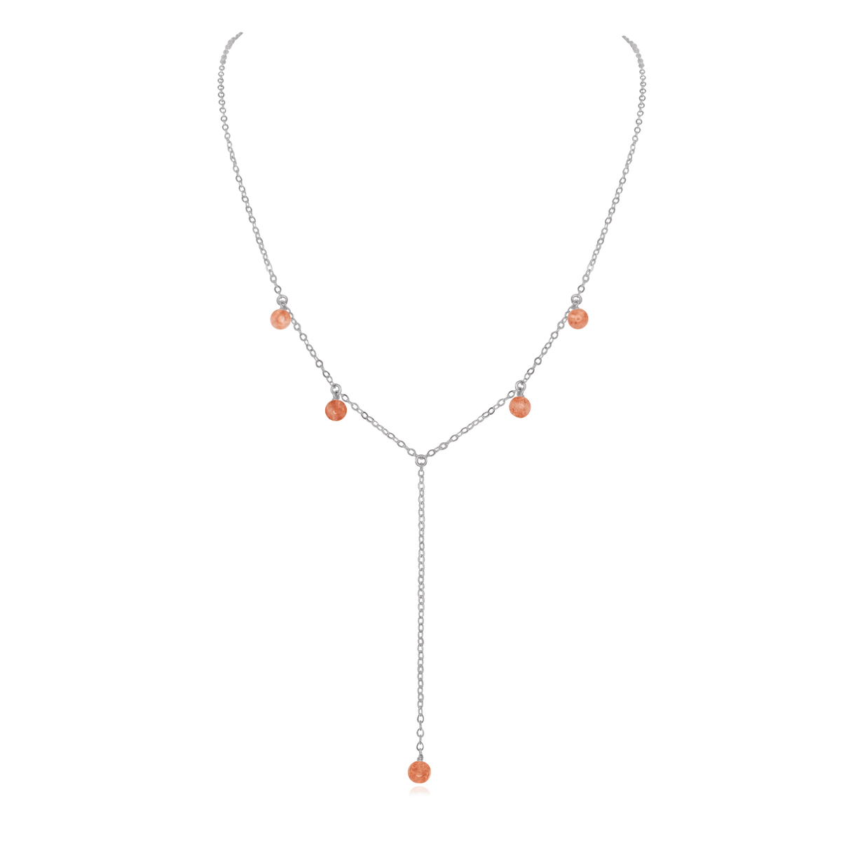 Sunstone Boho Lariat Necklace - Sunstone Boho Lariat Necklace - Stainless Steel - Luna Tide Handmade Crystal Jewellery
