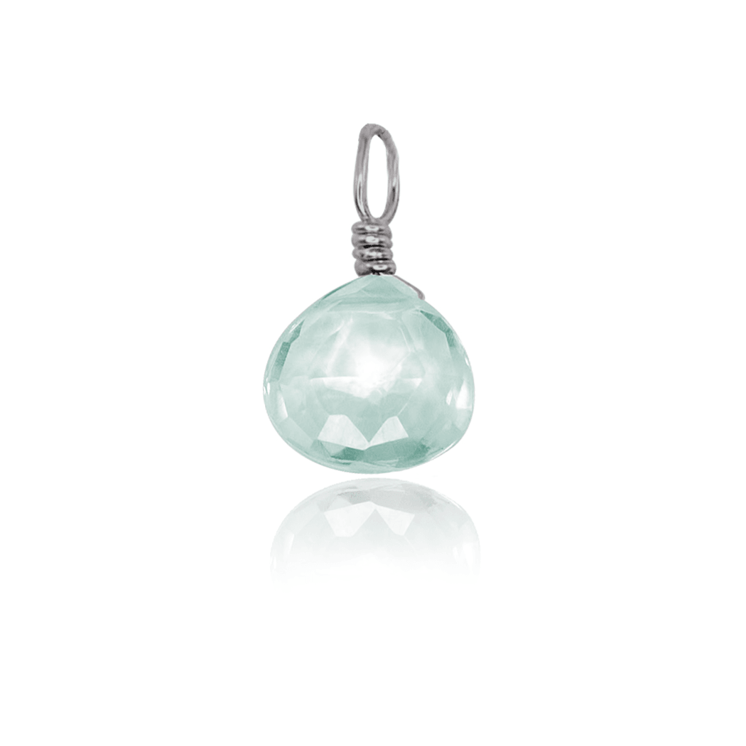 Tiny Aquamarine Teardrop Gemstone Pendant - Tiny Aquamarine Teardrop Gemstone Pendant - Stainless Steel - Luna Tide Handmade Crystal Jewellery