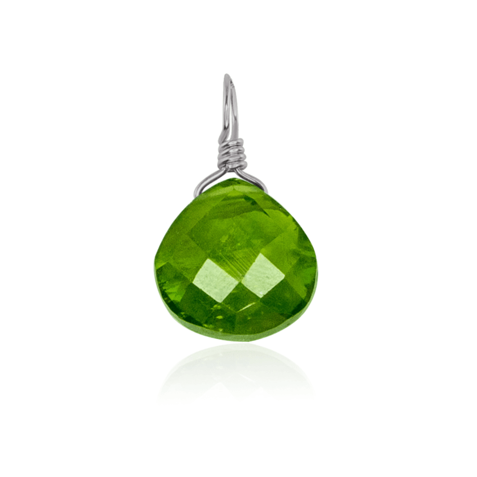 Tiny Peridot Teardrop Gemstone Pendant - Tiny Peridot Teardrop Gemstone Pendant - Stainless Steel - Luna Tide Handmade Crystal Jewellery