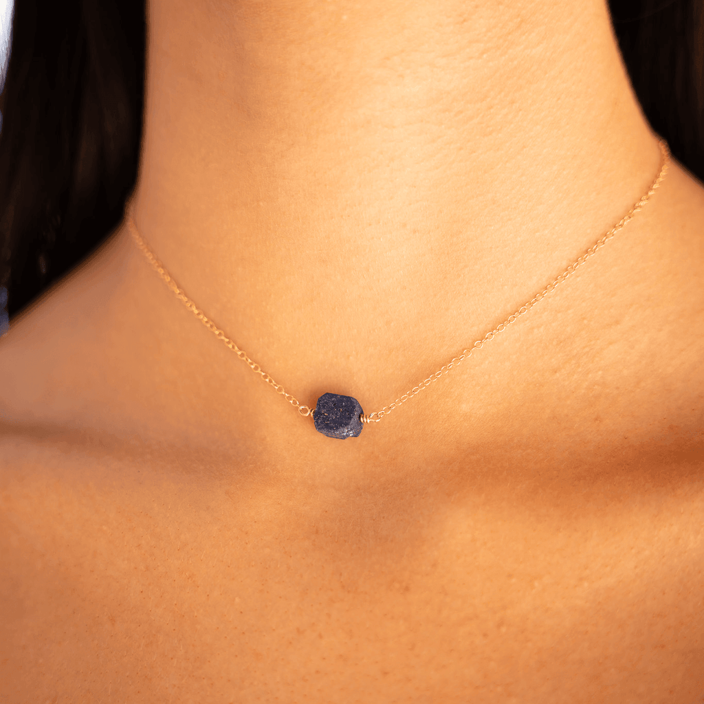 Tiny Raw Lapis Lazuli Crystal Nugget Choker - Tiny Raw Lapis Lazuli Crystal Nugget Choker - 14k Gold Fill - Luna Tide Handmade Crystal Jewellery