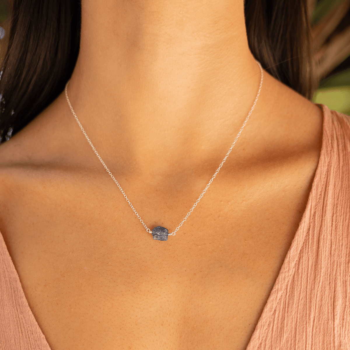 Tiny Raw Tanzanite Crystal Nugget Necklace - Tiny Raw Tanzanite Crystal Nugget Necklace - Sterling Silver - Luna Tide Handmade Crystal Jewellery