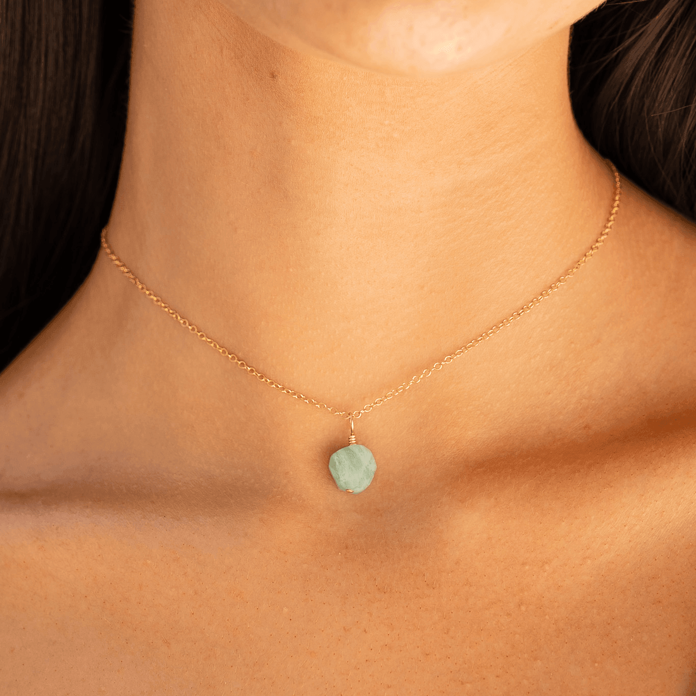 Tiny Rough Amazonite Gemstone Pendant Choker - Tiny Rough Amazonite Gemstone Pendant Choker - 14k Gold Fill / Cable - Luna Tide Handmade Crystal Jewellery