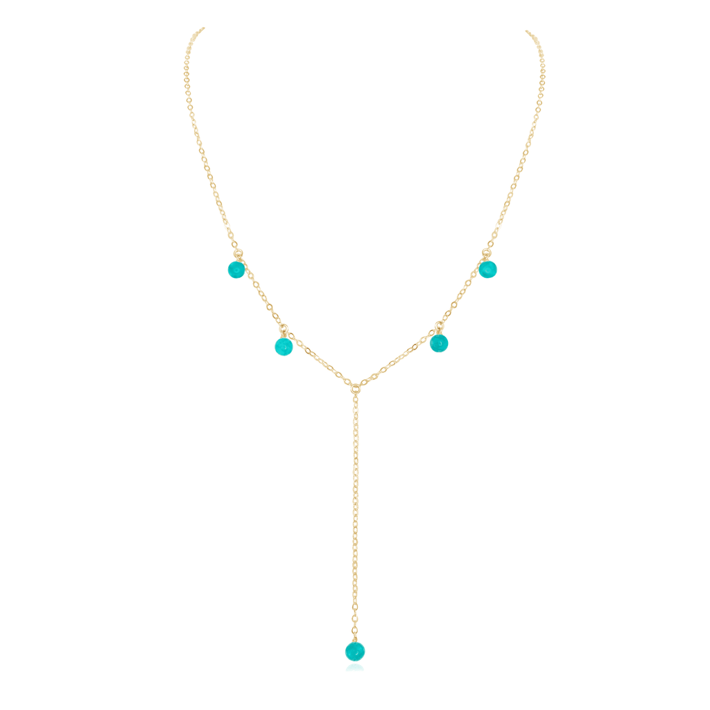 Turquoise Boho Lariat Necklace - Turquoise Boho Lariat Necklace - 14k Gold Fill - Luna Tide Handmade Crystal Jewellery