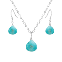 Turquoise Tiny Teardrop Earrings & Necklace Set - Turquoise Tiny Teardrop Earrings & Necklace Set - Sterling Silver / Cable - Luna Tide Handmade Crystal Jewellery