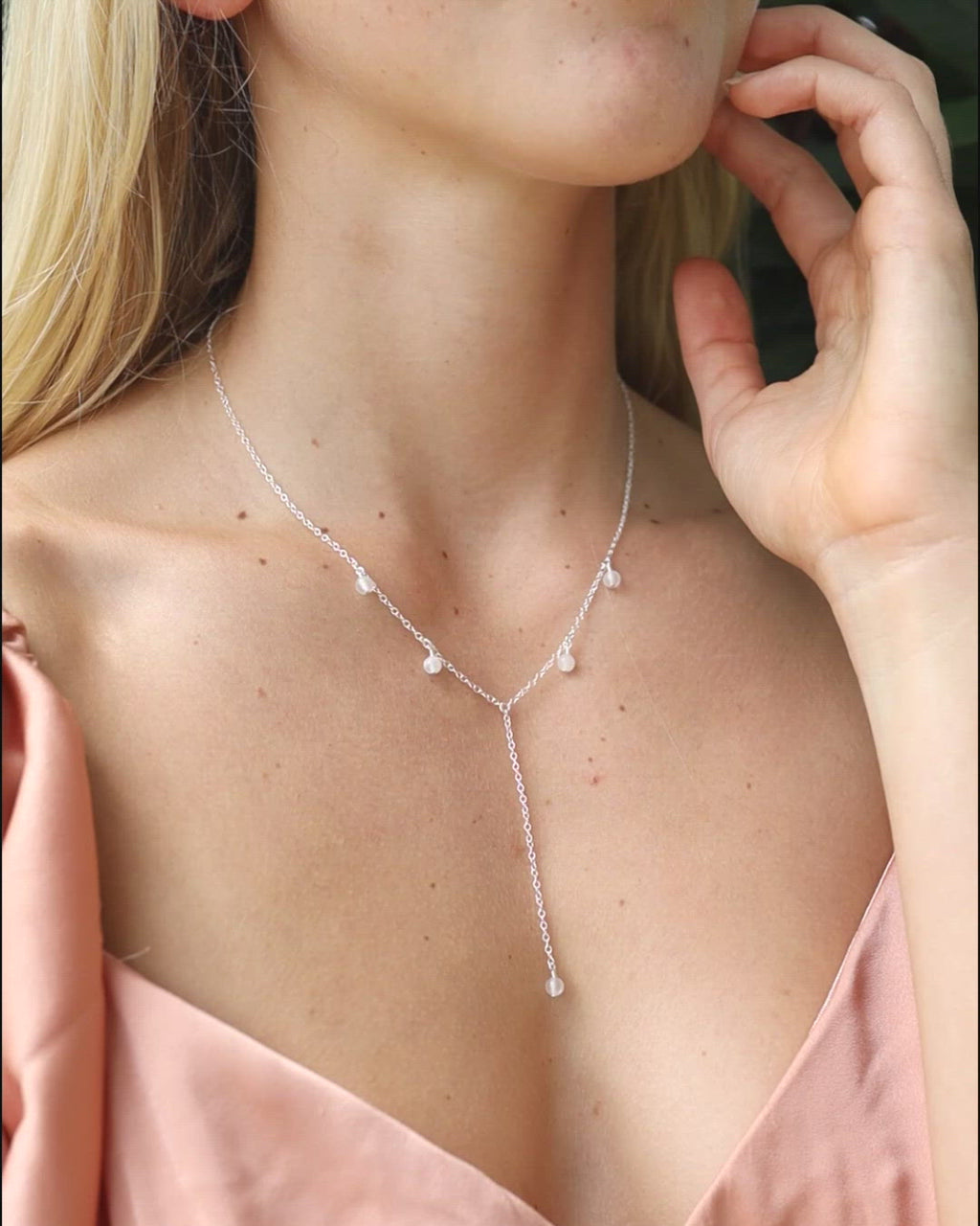 White Selenite Crystal Boho Lariat Necklace