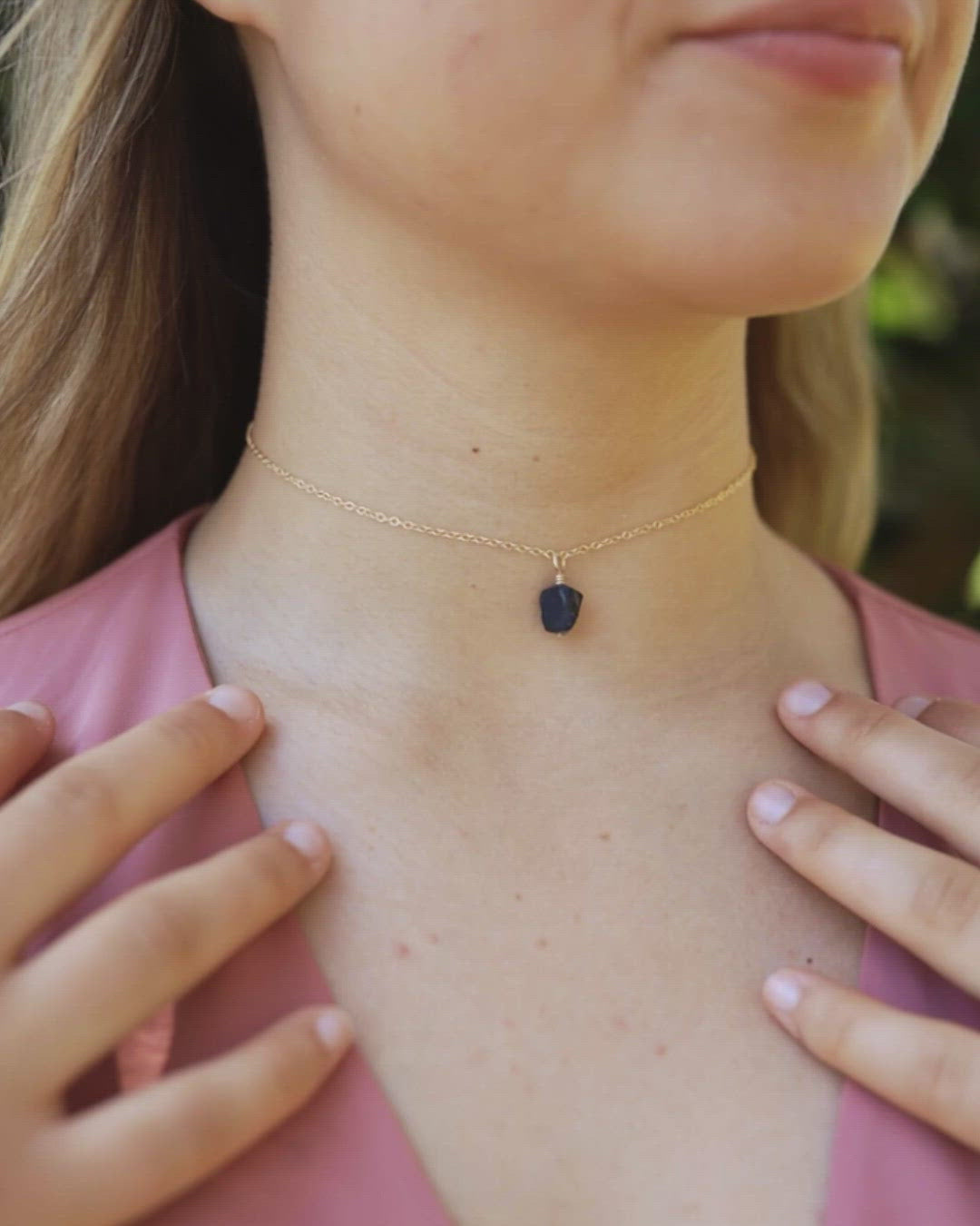 Tiny Rough Obsidian Gemstone Pendant Choker