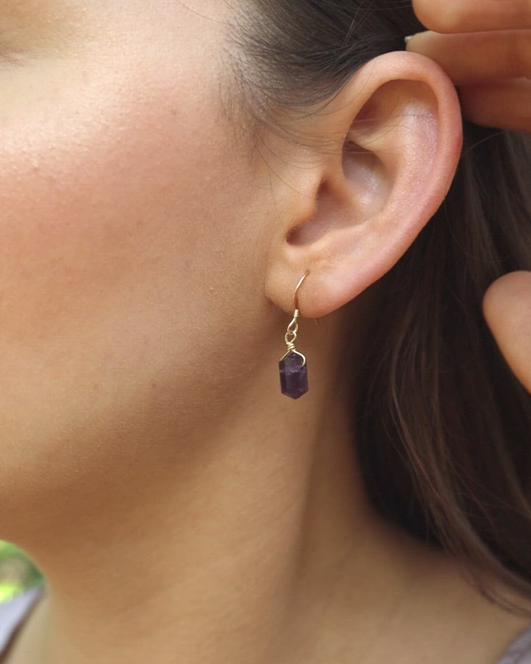 Amethyst Mini Double Terminated Crystal Point Dangle Drop Earrings