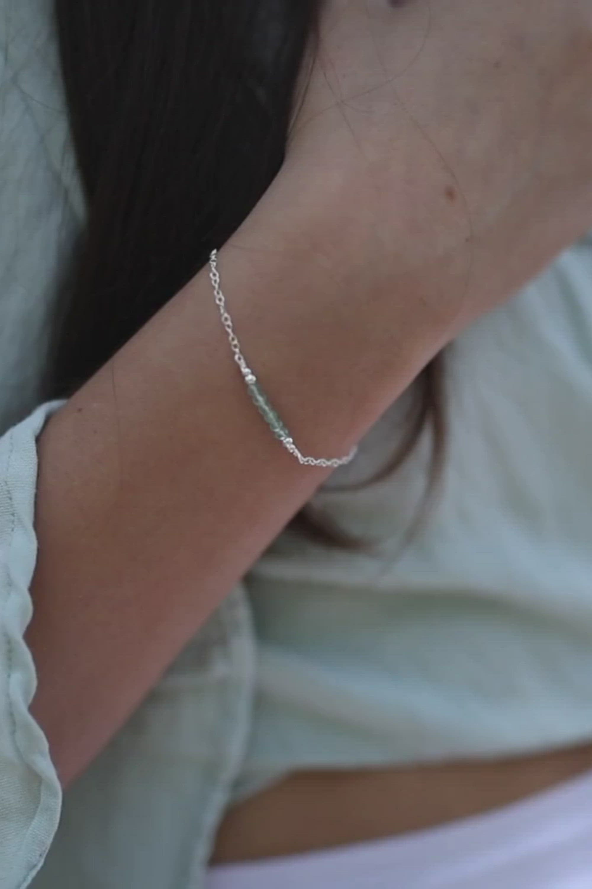 Sparkling Green Aventurine Gemstone Faceted Bead Bar Bracelet