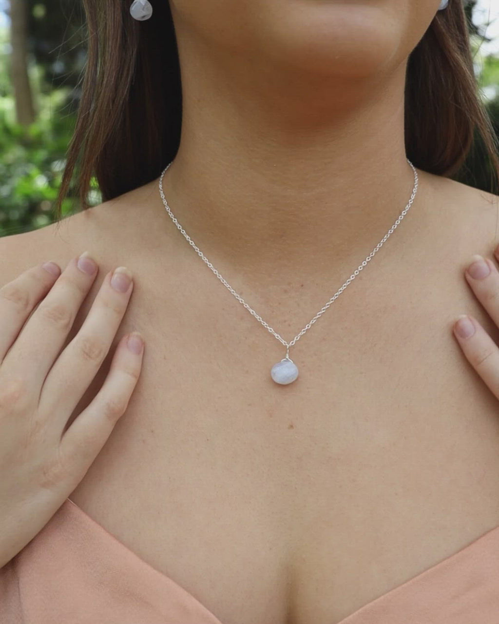 Tiny Blue Lace Agate Teardrop Crystal Pendant Necklace