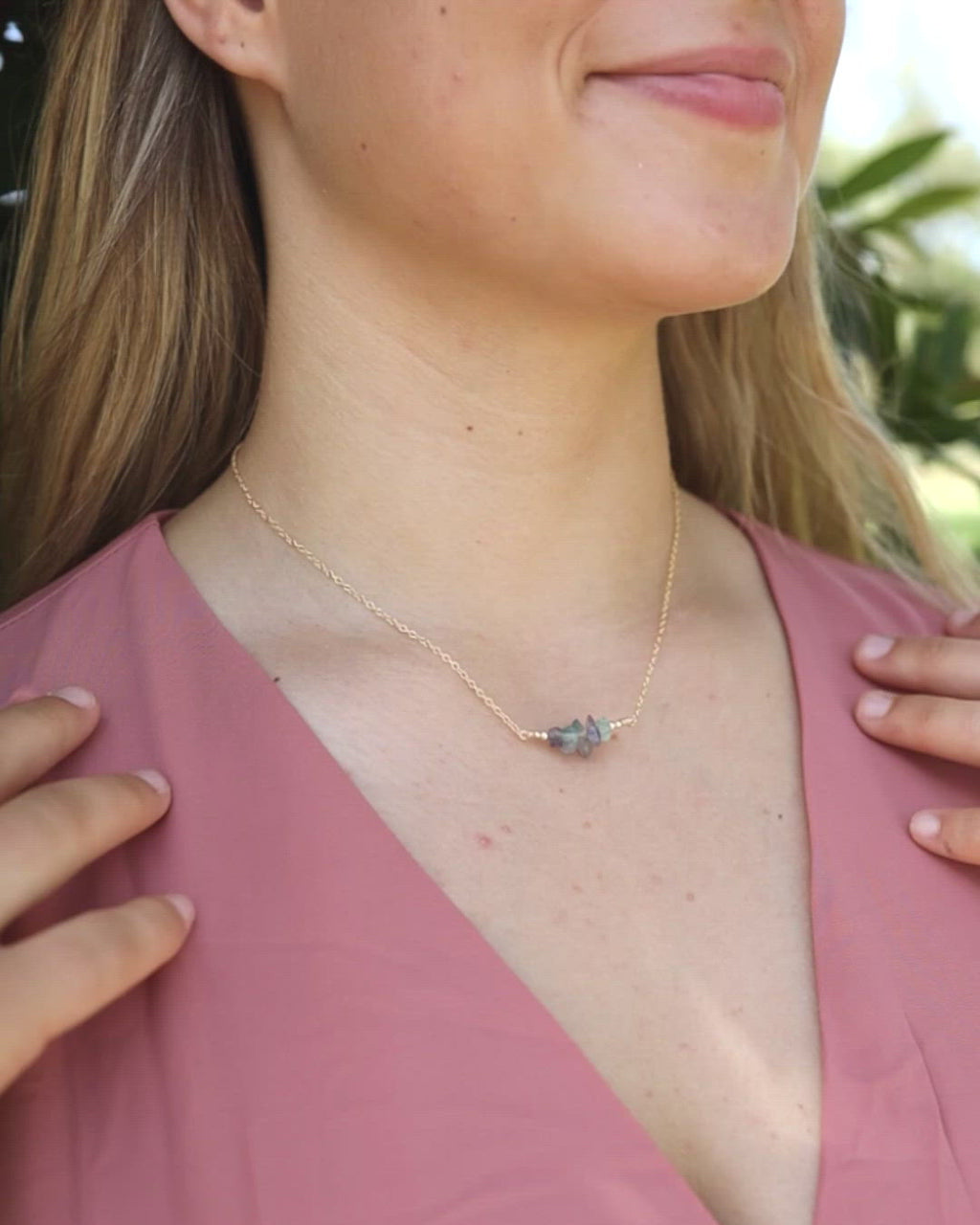 Fluorite Chip Bead Bar Necklace