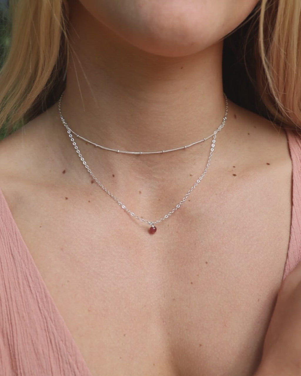 Pink Tourmaline Gemstone Chain Layered Choker Necklace