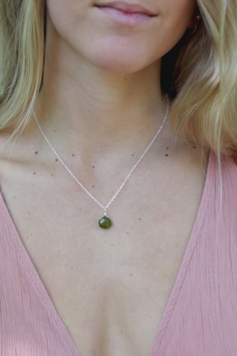Tiny Peridot Teardrop Crystal Necklace