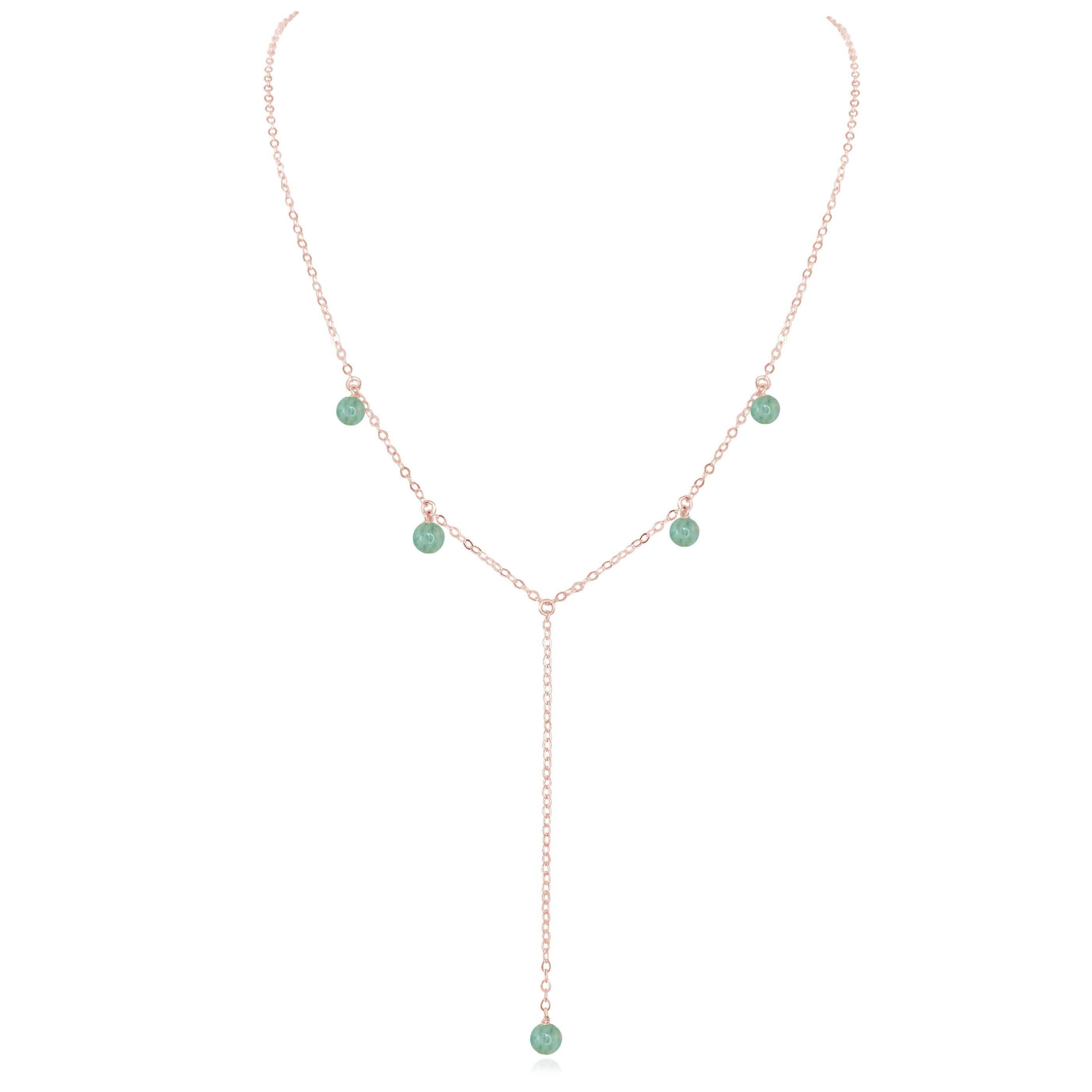 Amazonite Boho Lariat Necklace - Amazonite Boho Lariat Necklace - 14k Rose Gold Fill - Luna Tide Handmade Crystal Jewellery