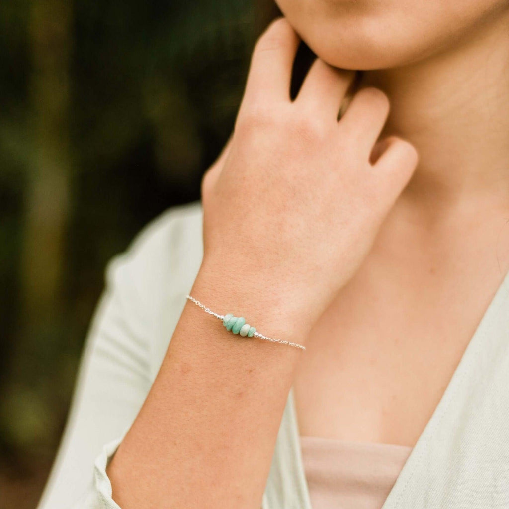 Amazonite Chip Bead Bar Bracelet - Amazonite Chip Bead Bar Bracelet - Sterling Silver - Luna Tide Handmade Crystal Jewellery