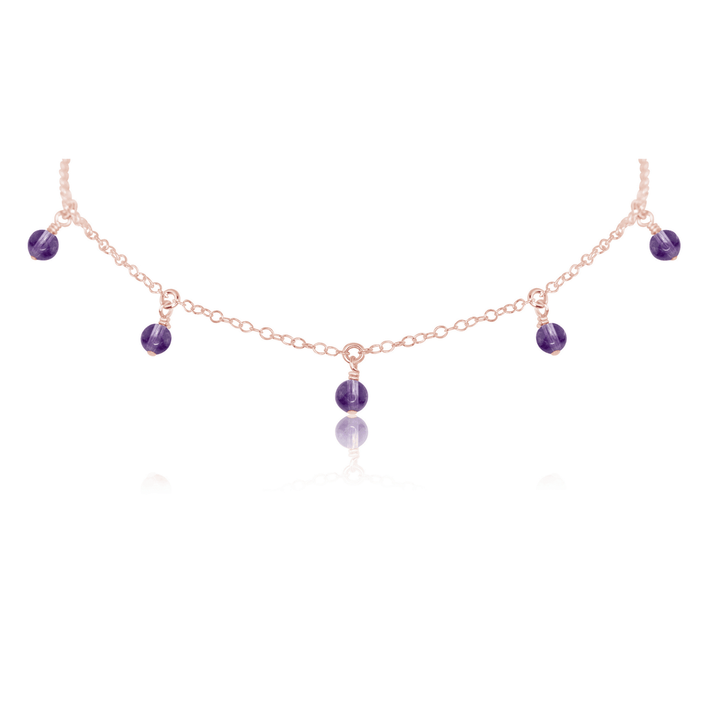Amethyst Bead Drop Choker - Amethyst Bead Drop Choker - 14k Rose Gold Fill - Luna Tide Handmade Crystal Jewellery