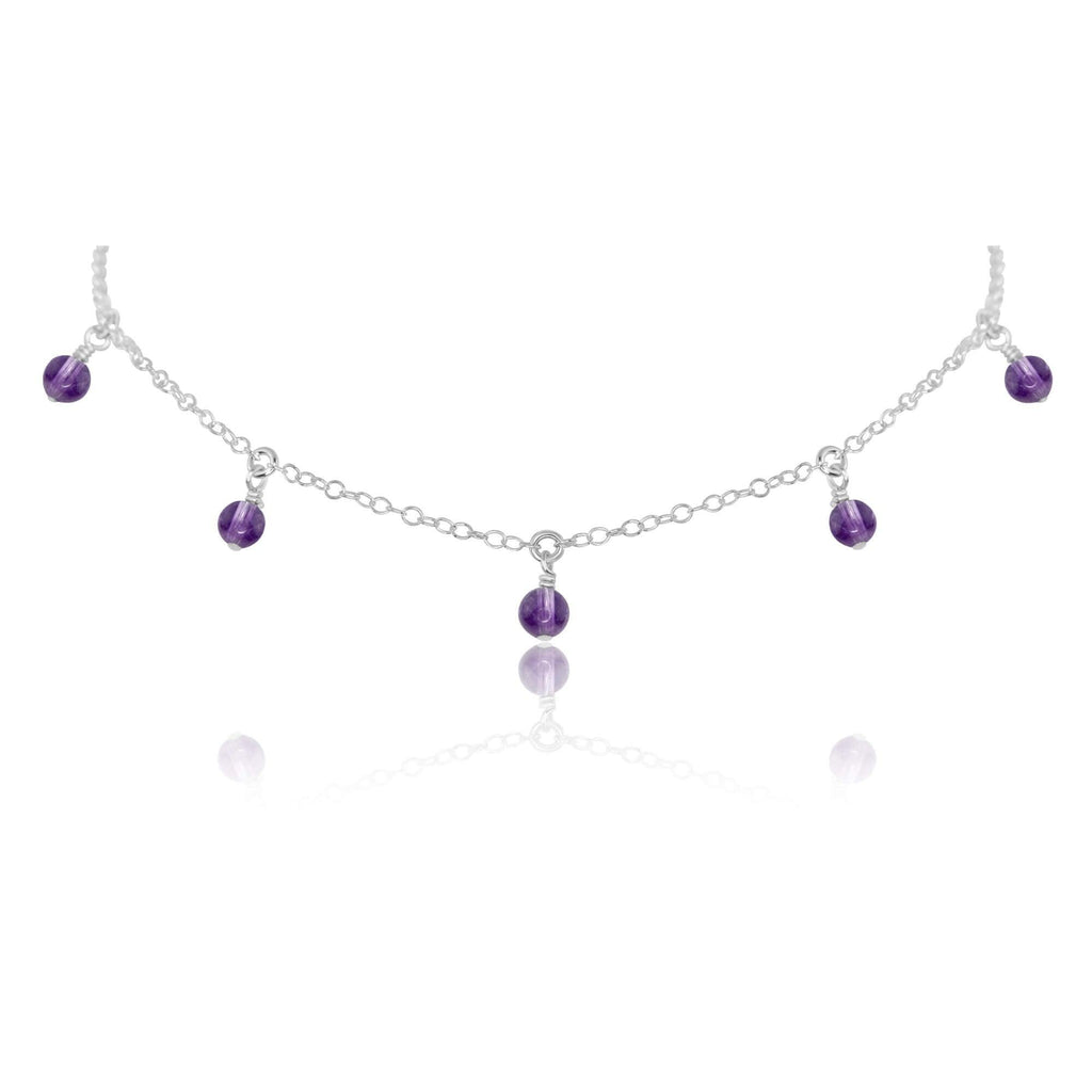 Amethyst Bead Drop Choker - Amethyst Bead Drop Choker - Sterling Silver - Luna Tide Handmade Crystal Jewellery