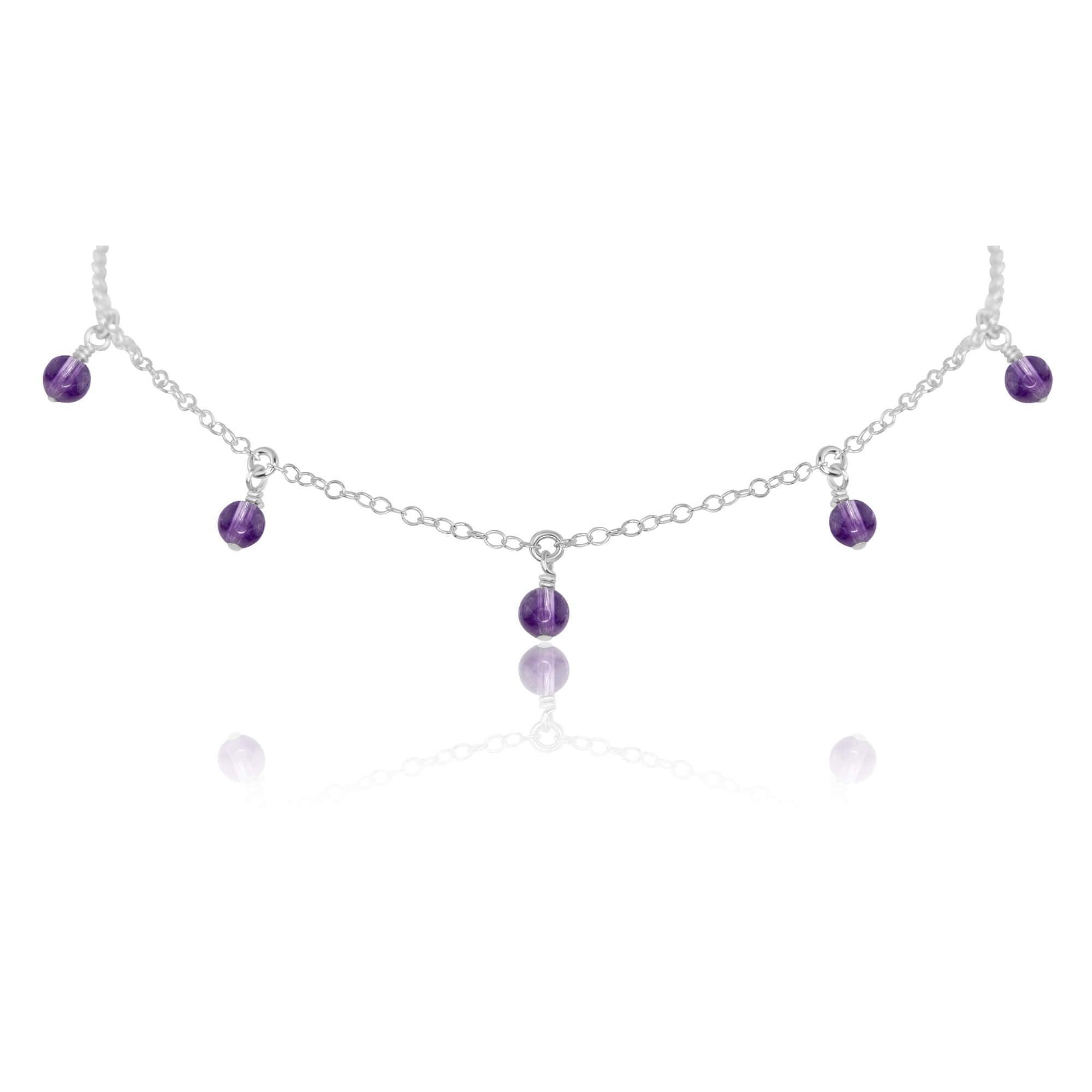 Amethyst Bead Drop Choker - Amethyst Bead Drop Choker - Sterling Silver - Luna Tide Handmade Crystal Jewellery