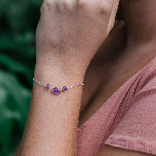 Amethyst Beaded Chain Bracelet - Amethyst Beaded Chain Bracelet - Sterling Silver - Luna Tide Handmade Crystal Jewellery