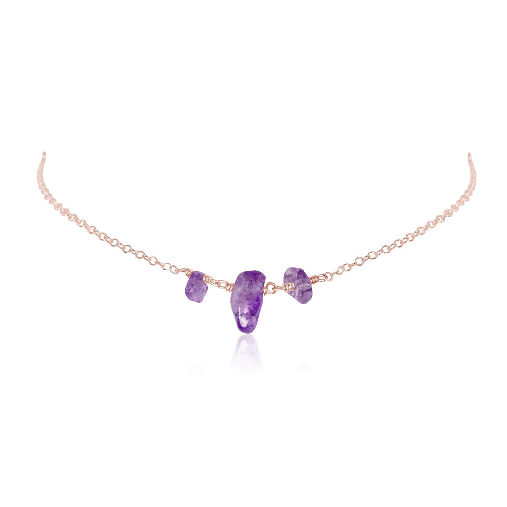 Amethyst Beaded Chain Choker Necklace - Amethyst Beaded Chain Choker Necklace - 14k Rose Gold Fill - Luna Tide Handmade Crystal Jewellery