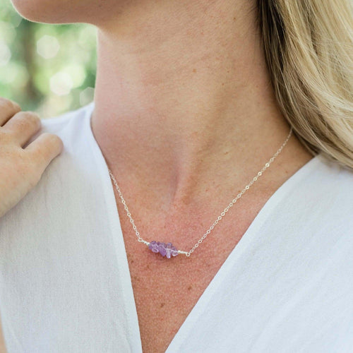 Amethyst Chip Bead Bar Necklace - Amethyst Chip Bead Bar Necklace - Sterling Silver - Luna Tide Handmade Crystal Jewellery