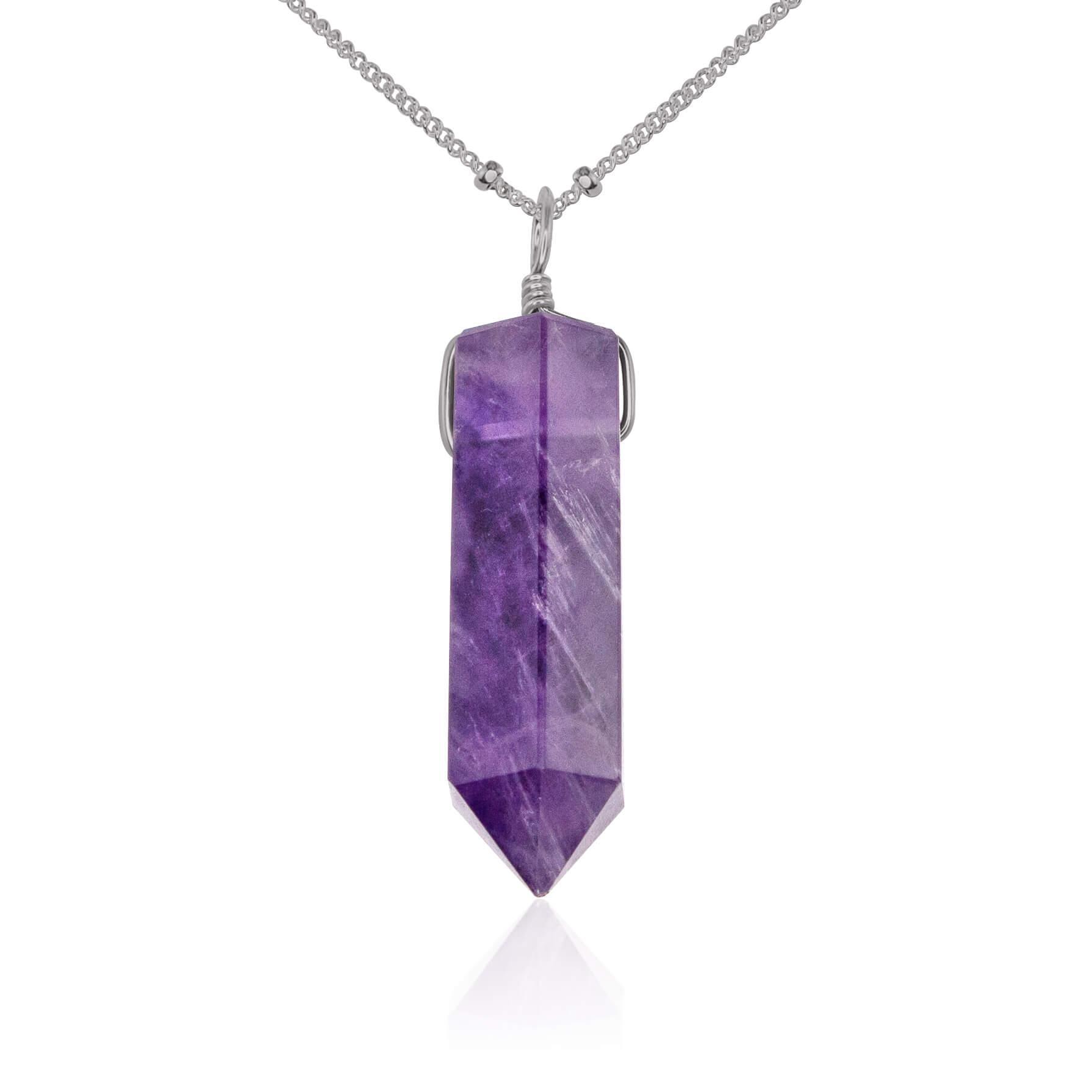 Amethyst Crystal Generator Point Pendant Necklace - Amethyst Crystal Generator Point Pendant Necklace - Stainless Steel / Satellite - Luna Tide Handmade Crystal Jewellery